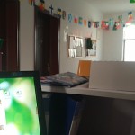 Stay in my place. Help decorate or help teach english